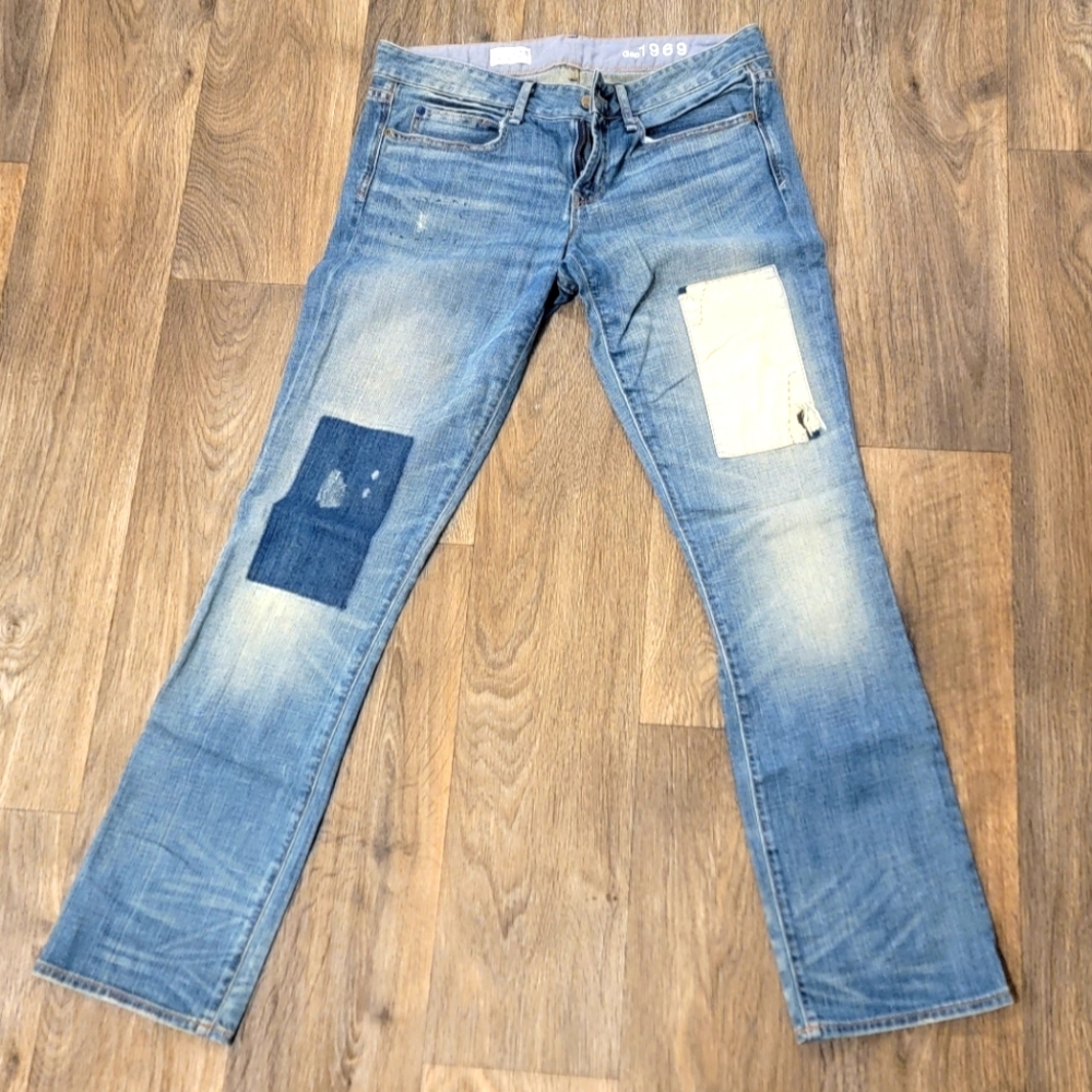 GAP Light Blue Distressed Patch Jeans